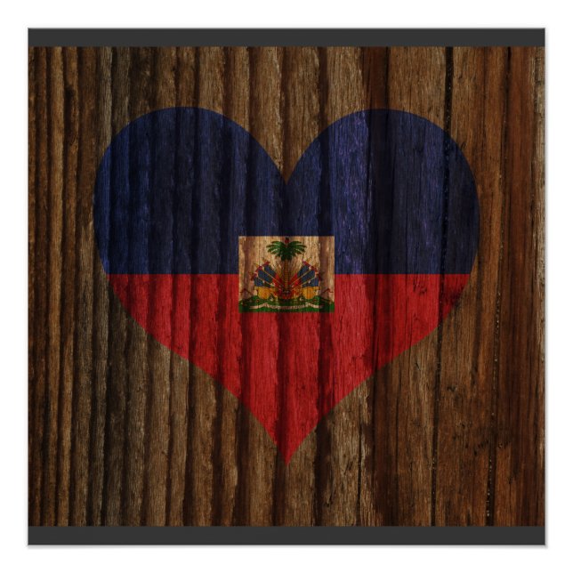 Haiti Flag Herzstück zum Thema Holz Poster (Vorderseite)