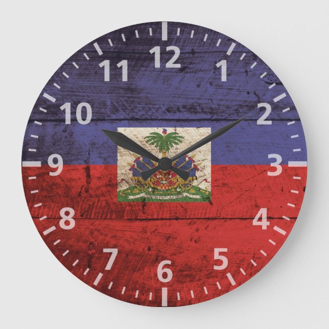 Haiti Flag on Old Wood Grain Große Wanduhr (Vorderseite)