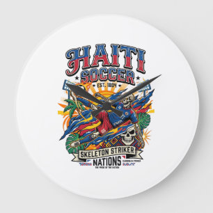 Haiti Fußball Skelett Stürmer Nationen Poster Stil Große Wanduhr