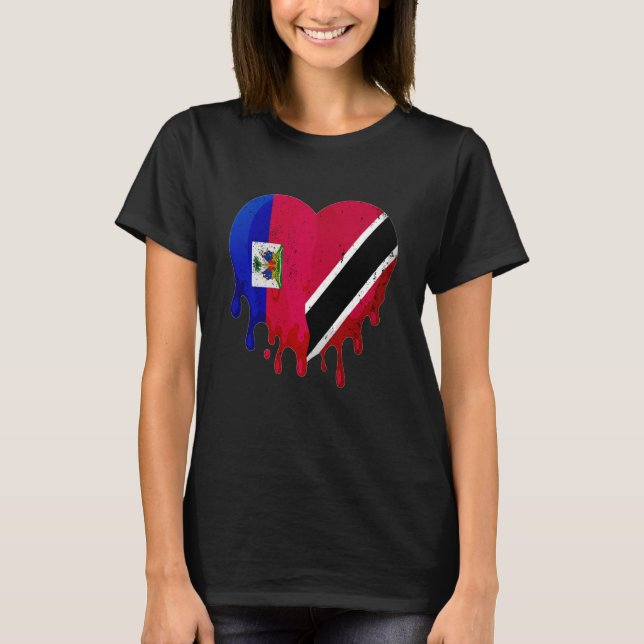 Haiti Trinidad & Tobago Flag Heart Grown Patriot C T-Shirt (Vorderseite)