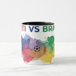 Haiti vs Brasil Wasserfarben-Karten-Flaggen-Fußbal Tasse