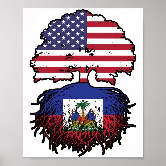 Haitian American USA Tree Roots Flag Poster (Vorne)