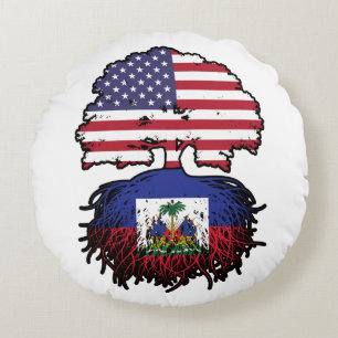 Haitian American USA Tree Roots Flag Rundes Kissen
