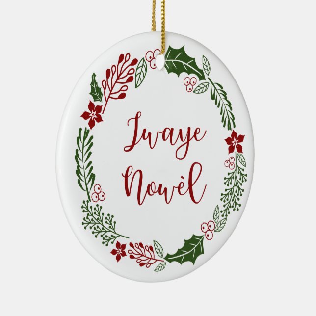 Haitian Creole Merry Christmas Wreath Jwaye Nowèl Keramik Ornament (Rechts)