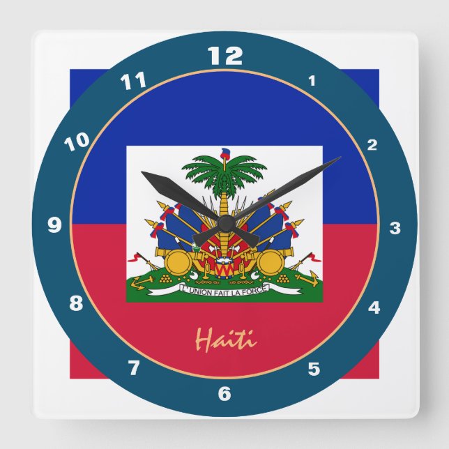 Haitian Flag & Haiti trendy fashion /design clock Quadratische Wanduhr (Vorderseite)