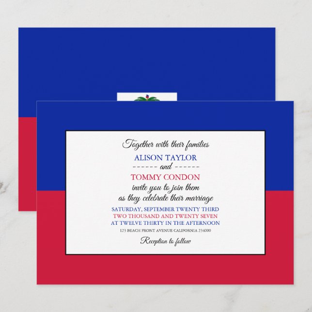 Haitianische Flagge, Flagge Haitis Hochzeit Einladung (Vorne/Hinten)