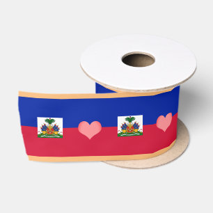 Haitianische Flagge & Herz, Liebe Haiti - Urlaub/S Satinband