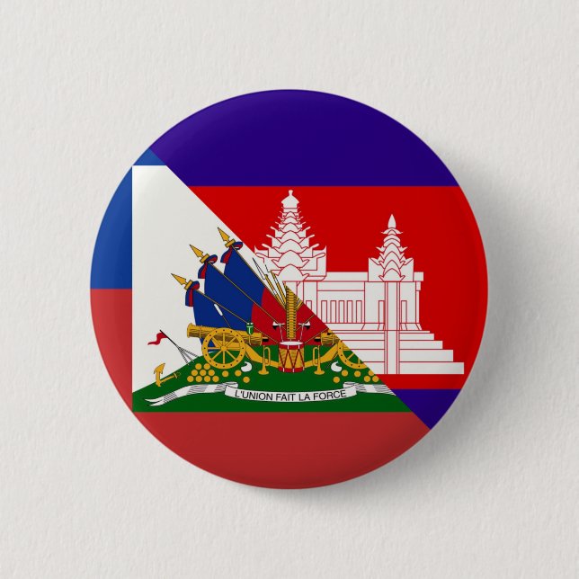 Haitianische kambodschanische Flagge | Haiti Halb  Button (Vorderseite)