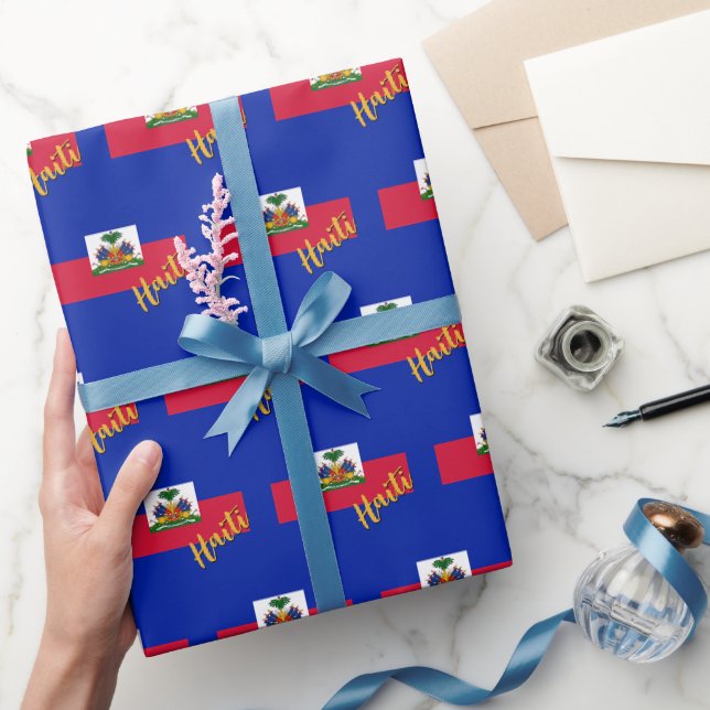 Haitianisches Papier, blau, haitianische Flaggenpa Geschenkpapier (Schenken)