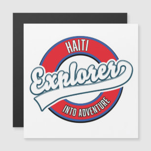 Haitis Entdecker in das Retro-Logo für Abenteuer Magnetkarte