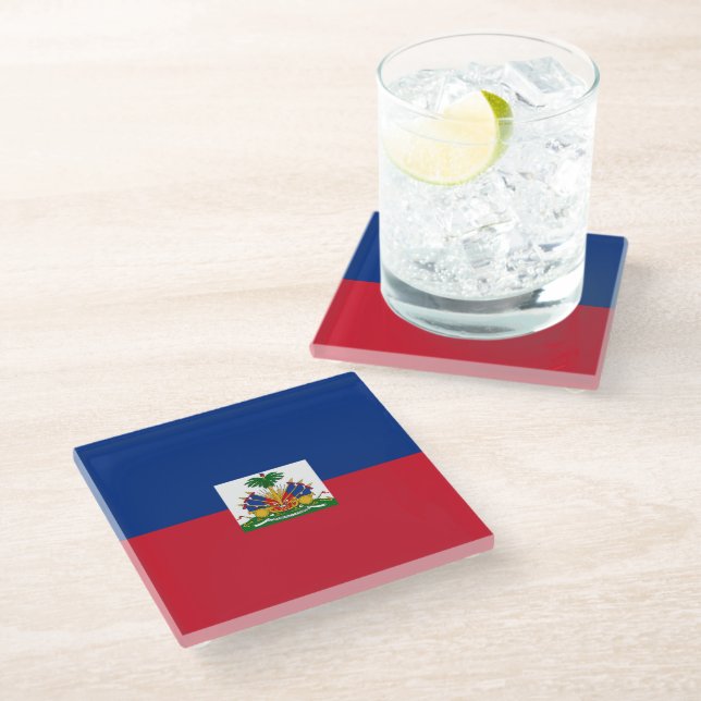 Haitis Flagge Glasuntersetzer (Schrägansicht)