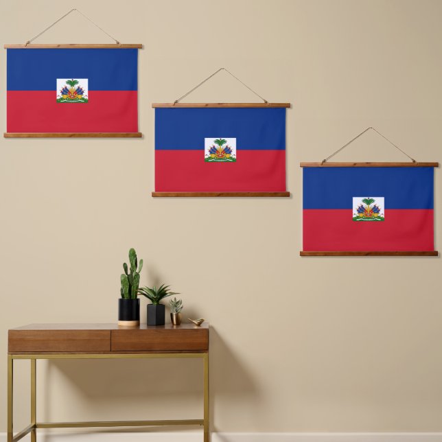 Haitis Flagge Wandteppich Mit Holzrahmen (Asymmetrisch)