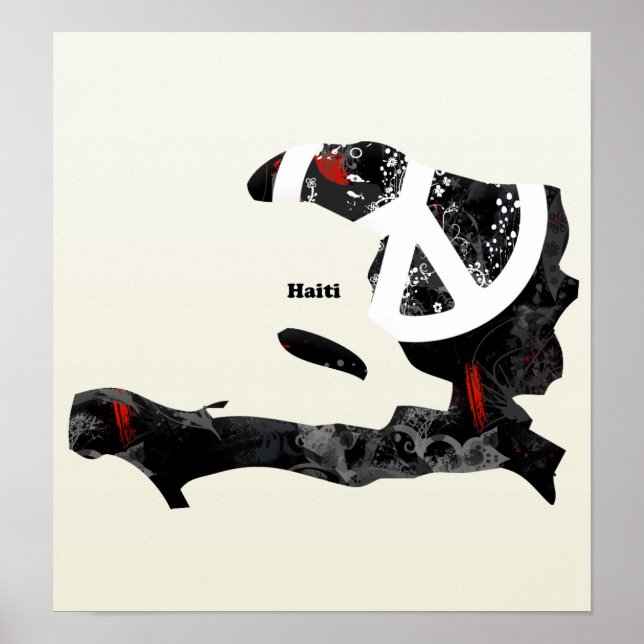 Haitis Trendy Peace Sign mit Haitianischer Karte Poster (Vorne)