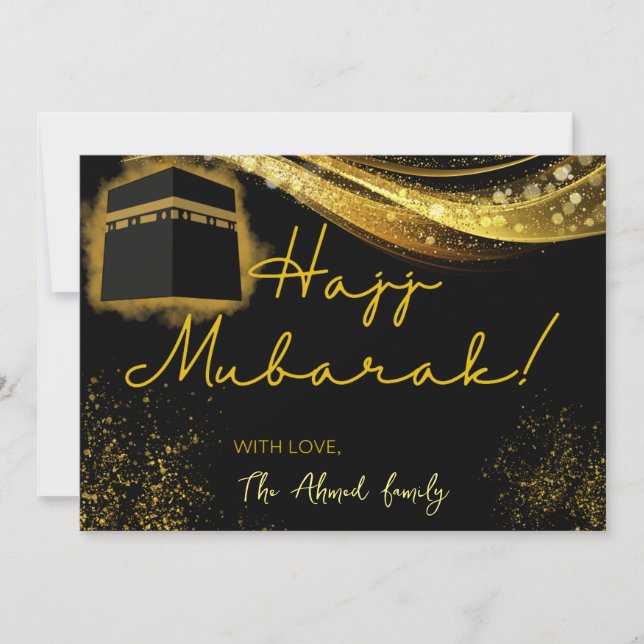Hajj Mubarak mit schwarzen und goldenen Akzenten Mitteilungskarte (Vorderseite)