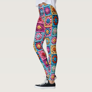 Häkel-Oma-Quadrat-Muster-Effekt Leggings