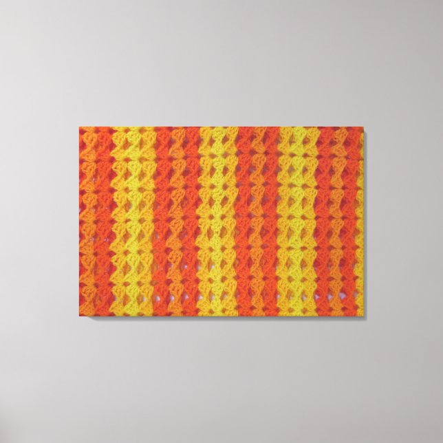 Häkelmuster - Orangefarbene Muscheln Leinwanddruck (Vorderseite)