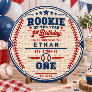 Häkeln Baseball-Ticket 1. Geburtstag Baby Junge Runder Aufkleber