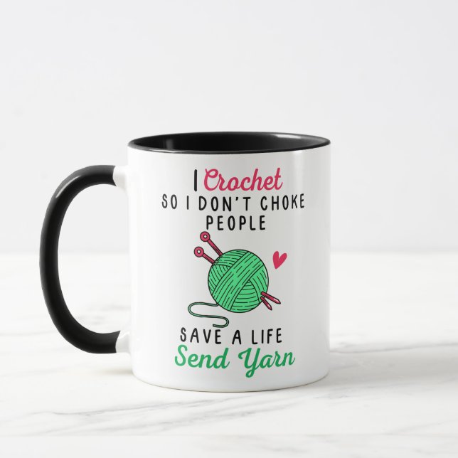 Häkeln, damit ich keine Strickgarne ersticke Tasse (Links)