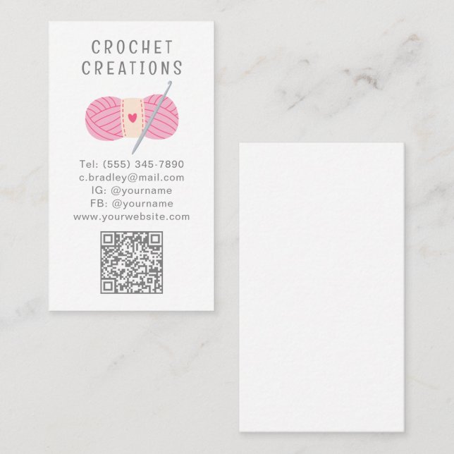 Häkeln mit rosa Garn QR-Code-Handgemachte Geschäft Visitenkarte (Vorne/Hinten)