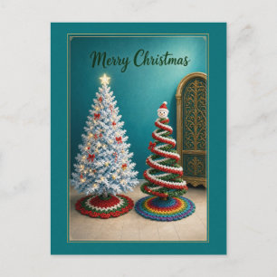 Häkeln von Weihnachtsbäumen auf türkisfarbener Pos Postkarte
