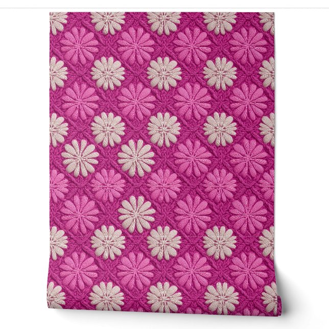 Häkelnde rosa florale Großmutter-Quadrate Tapete (Abrollen)