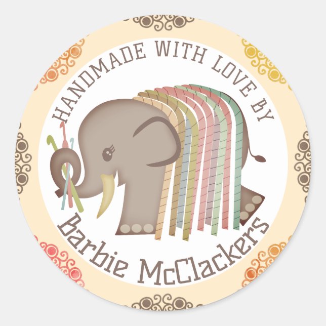 Haken aus Wollfäden, Elefant, Geschenksticker Runder Aufkleber (Vorderseite)