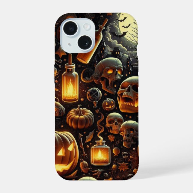 Hakenkürbis, Fledermäuse, Bäume, Kürbiskins iPhone 15 Hülle (Rückseite)