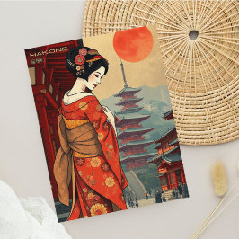 Hakone Japan maiko geisha Vintag Retro Postcard Postkarte