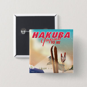 Hakuba Japanisches Reiseplakat. Button