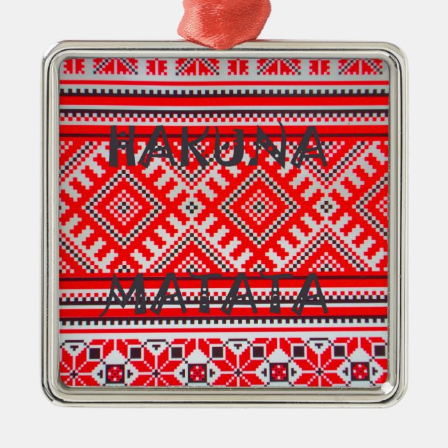 Hakuna Matata - Keine Sorge Swahili Art Collection Silbernes Ornament (Vorne)