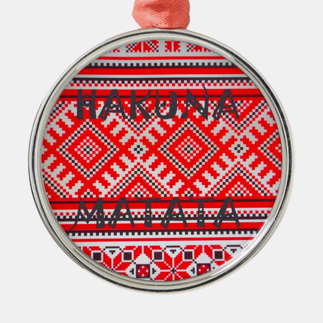 Hakuna Matata - Keine Sorge Swahili Art Collection Silbernes Ornament (Vorne)