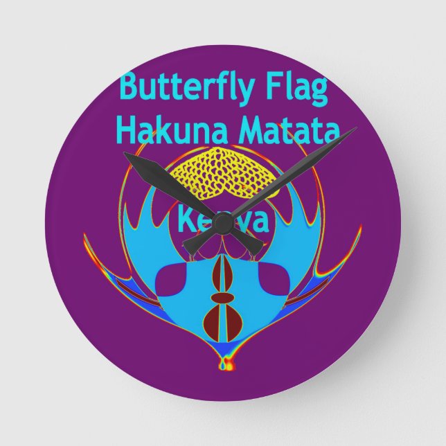"Hakuna Matata Kenya" Schmetterlingskunst Print/Gr Runde Wanduhr (Vorderseite)