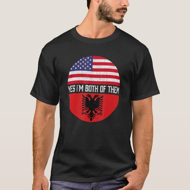 Halb-Amerikaner Halb-Albanische Flagge Familie Her T-Shirt (Vorderseite)