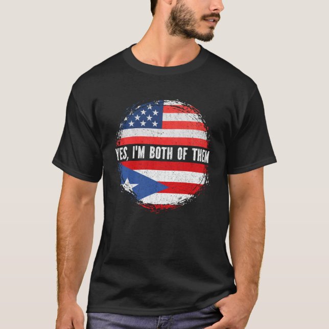 Halb-Amerikaner Halb-Puerto-Rico-USA-Flagge T-Shirt (Vorderseite)