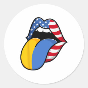 Halb Amerikaner Halb Ukrainisch USA-Flagge In Der Runder Aufkleber