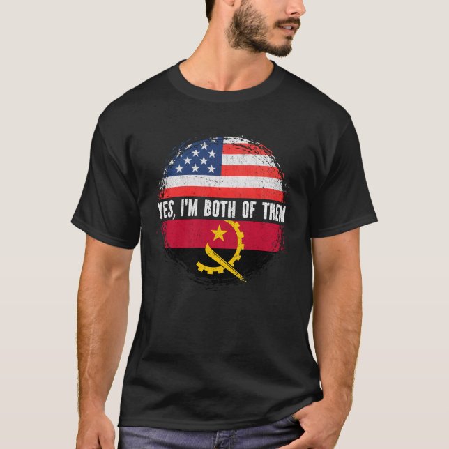 Halb-Amerikaner Halbangolanische Flagge Angola T-Shirt (Vorderseite)
