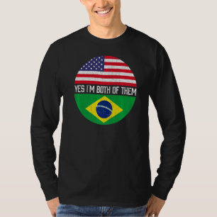 Halb Amerikaner Halbe brasilianische Flagge Famili T-Shirt