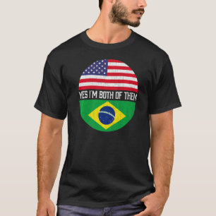 Halb Amerikaner Halbe brasilianische Flagge Famili T-Shirt