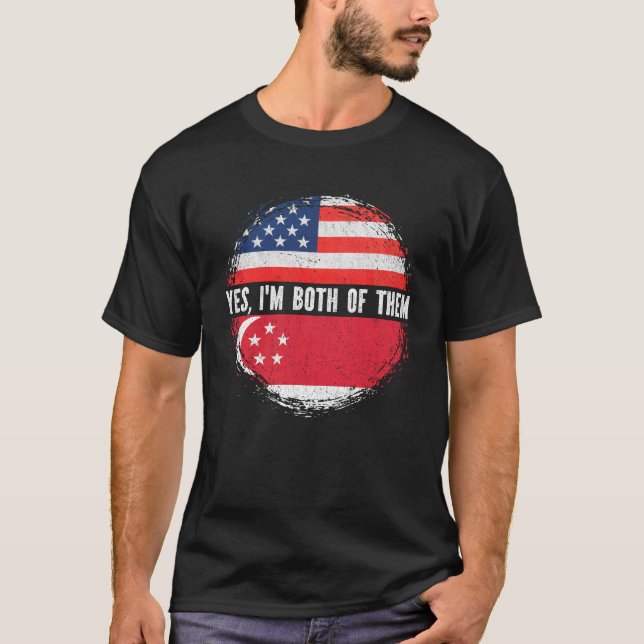 Halb-Amerikaner Half-Singapur-USA-Flagge Singapur T-Shirt (Vorderseite)