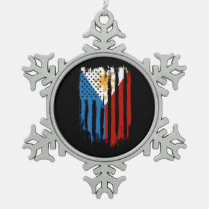 Halb Amerikanisch Halb Filipino Philippinen-Flagge Schneeflocken Zinn-Ornament