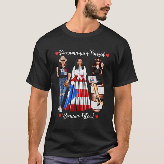 Halb Boricua Hälfte Panaian stark in Boricua Panam T-Shirt (Vorderseite)