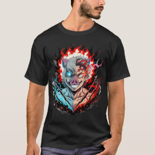 Halb-Dämonenkrieger-Maske – Anime-Stil Feuer und E T-Shirt