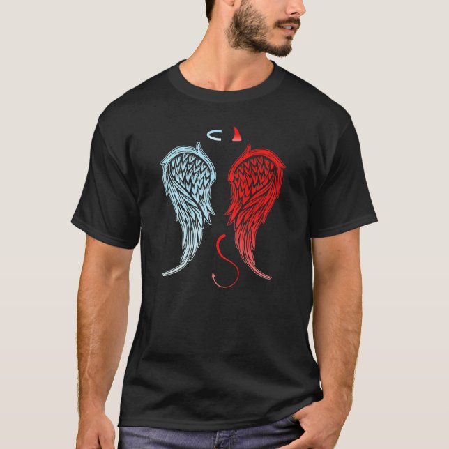 Halb-Engel-Teufel-Flügel auf der Rückseite Halo Ho T-Shirt (Vorderseite)