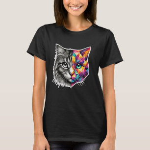 Halb Gesicht Abstrakt Kitten Süße Geometrie Polygo T-Shirt