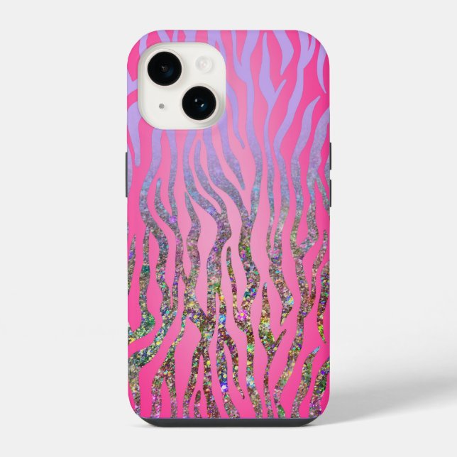 Halb Glitter Rosa Tiger Print iPhone 14 Hülle (Rückseite)