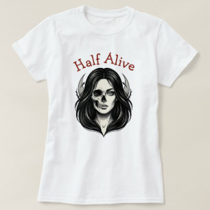 Halb lebendiges gothisches Totenkopf-Frauen-T-Shir T-Shirt