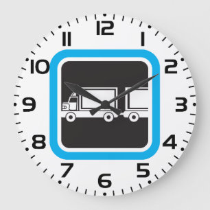 Halb-LKW und Anhänger blaues Symbol Große Wanduhr