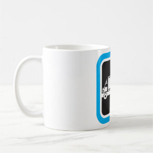 Halb-LKW und Anhänger blaues Symbol Kaffeetasse