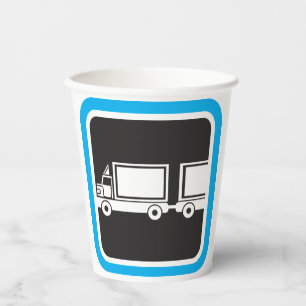 Halb-LKW und Anhänger blaues Symbol Pappbecher