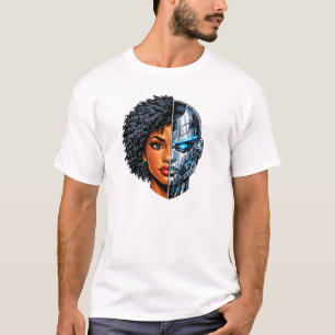 Halb Mensch halb Cyborg Gesicht Futuristische AI T-Shirt